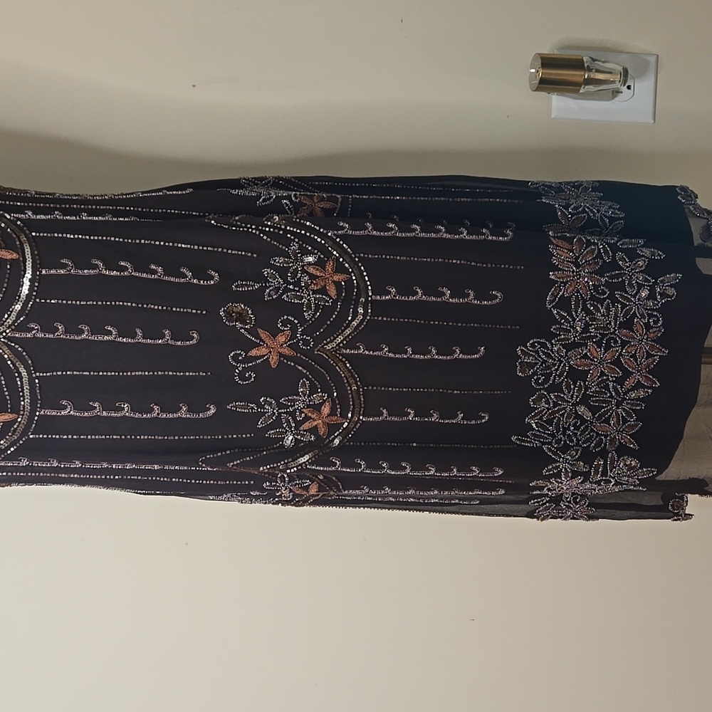 Vintage Papell Boutique Beaded Silk Slip Dress Brown 1920s Gatsby Evening Size 8 - Picture 3 of 10